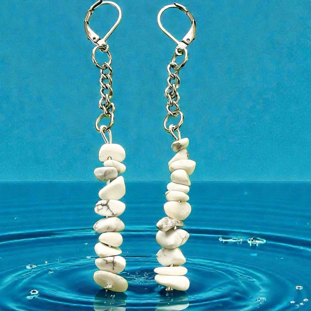 🆕 White Howlite Gemstone Dangle Earrings- Stainless Steel